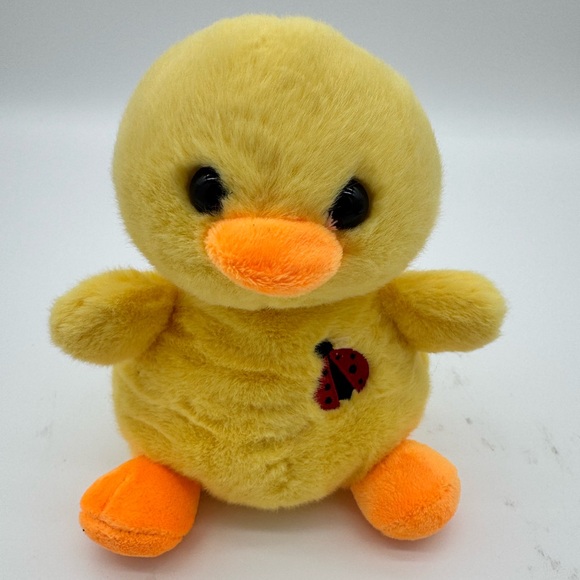 8" Stuffed Plush Yellow Duck with Embroidered Ladybug - Picture 1 of 4